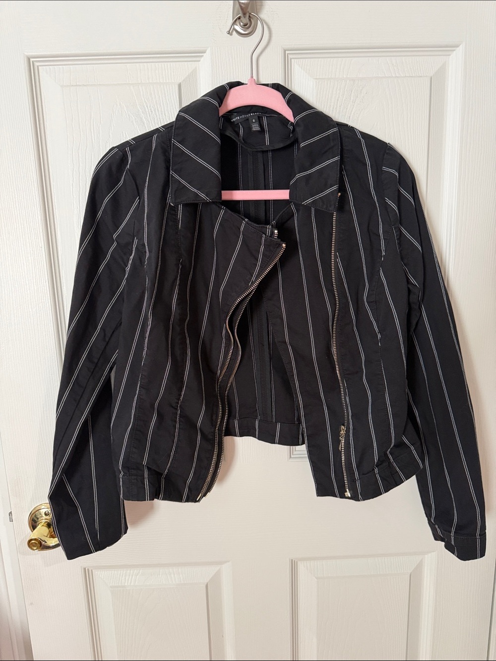 Striped Black Women's Moto Jacket blazer White House black market size 6